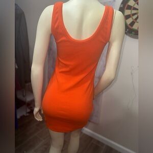 SIGNATURE 8 RIBBED ORANGE TANK MINI DRESS SIZE L